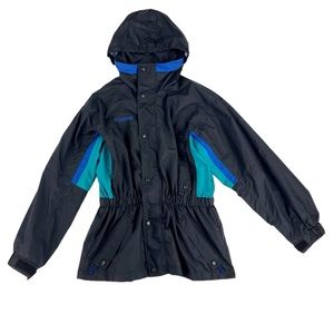 Vintage Columbia Longs Peak Black Button Down Hooded Hoodie Ski Jacket Top